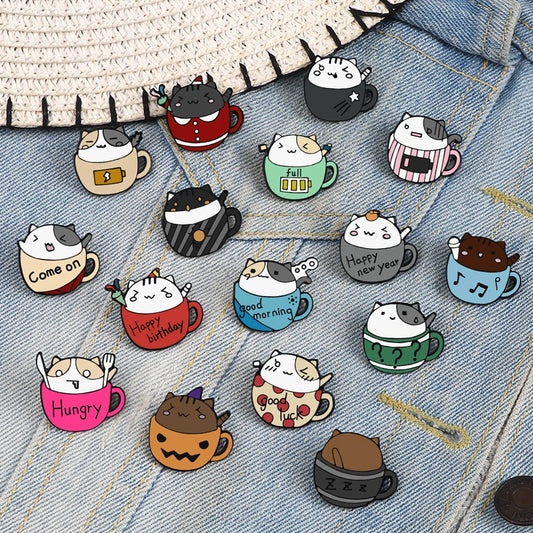 16Style Mini Teacup Cat Enamel Pins